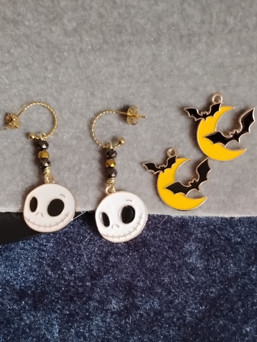 Interchangeable Halloween Charms With 18kt Gold Hoop Earrings Hand Crafted